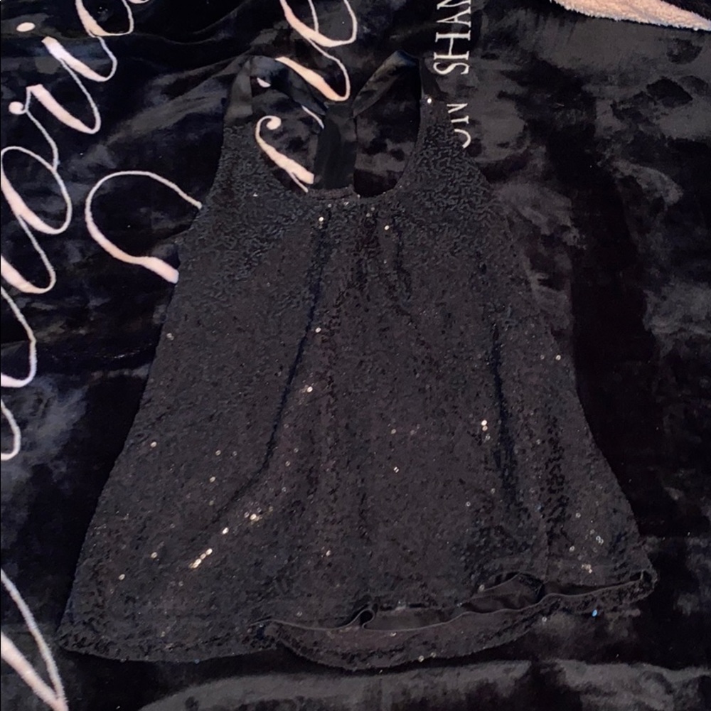 Express black sequined tank with satin straps, S